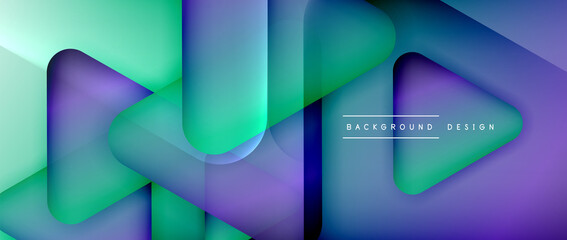 Triangle shapes geometric abstract background. 3D shadow effects and fluid gradients. Modern overlapping forms wallpaper for your text message