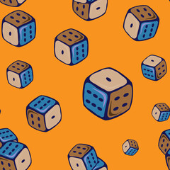 Seamless pattern with playing dice on an orange background