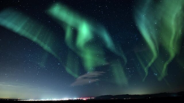 Starry Sky Time Lapse and Simulated Aurora Solar Flare Over Mojave Desert California