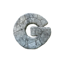 Letter G cracked grunge stone rock font 3D Rendering