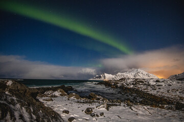 Norwegen Lofoten Polarlichter in Ramberg (aurora borealis)