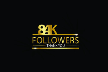 84k,84.000 Followers celebration logotype. anniversary logo with golden and Spark light white color isolated on black background, vector design for celebration, Instagram, Twitter - Vector