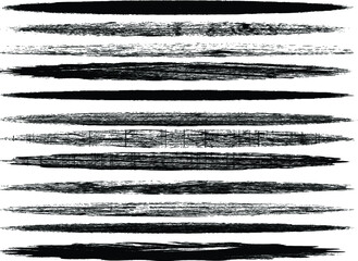 Grunge Paint stripe . Vector brush Stroke . Distressed banner . Black isolated paintbrush collection . Modern Textured shape . Dry border in Black . 