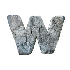 Letter W cracked grunge stone rock font 3D Rendering