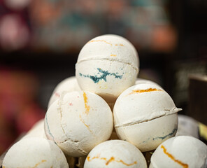 Handmade cosmetics salt bombs for the bath
