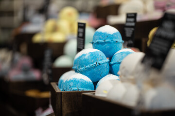 Handmade cosmetics salt bombs for the bath