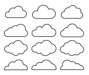 Flat style cartoon cloud icon collection. Weather forecast logo symbol sign. Vector illustration image. Isolated on  background.	
