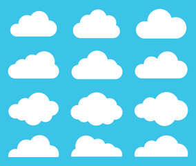 Flat style cartoon cloud icon collection. Weather forecast logo symbol sign. Vector illustration image. Isolated on  background.	
