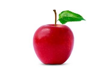 Red apples and green leaves isolated on a white background with the clipping path.