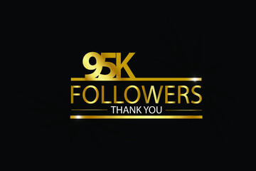 95K, 95.000 Followers celebration logotype. anniversary logo with golden and Spark light white color isolated on black background, vector design for celebration, Instagram, Twitter - Vector