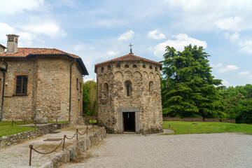 Fototapeta na wymiar Agliate, medieval church of Santi Pietro e Paolo