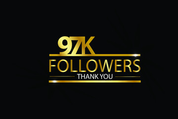 97K,97.000 Followers celebration logotype. anniversary logo with golden and Spark light white color isolated on black background, vector design for celebration, Instagram, Twitter - Vector