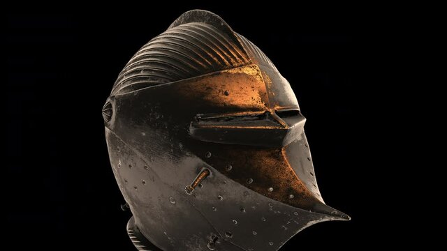 Helmet with beaked visor - zoom out - 3D model animation on a black background