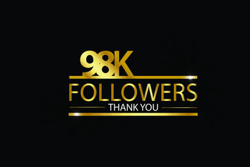 98K,98.000 Followers celebration logotype. anniversary logo with golden and Spark light white color isolated on black background, vector design for celebration, Instagram, Twitter - Vector