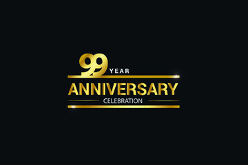 99 year anniversary celebration logotype. anniversary logo with golden and Spark light white color isolated on black background, vector design for celebration, invitation card greeting card-Vector