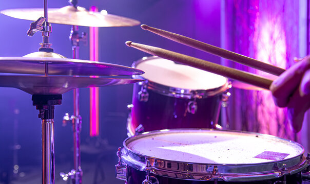 Drum kit, drums in the Studio on a beautiful background.