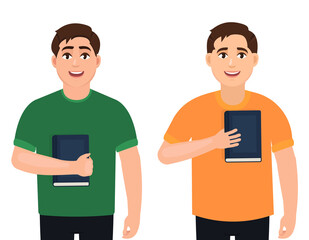 Two guys hold books vector illustration on a white background