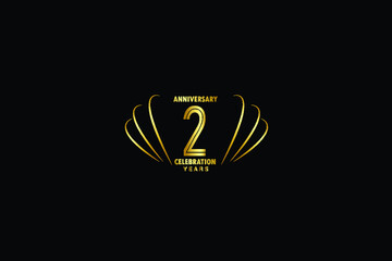 2 years anniversary celebration logotype. anniversary logo with golden and Spark light white color isolated on black background, vector design for celebration, invitation greeting card-Vector
