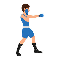 Male boxer cartoon character. Boxing guy vector illustration, sportsman isolated on a white background