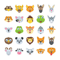 Flat Vector Icons Set of Wildlife Animals