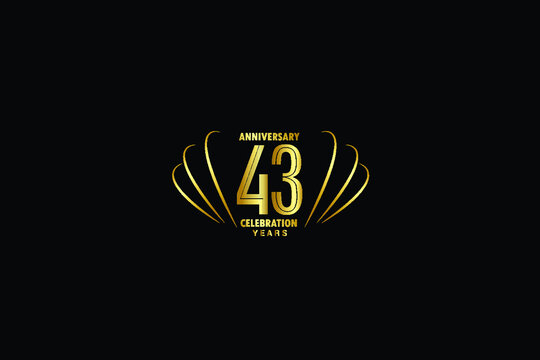 43 years anniversary celebration logotype. anniversary logo with golden and Spark light white color isolated on black background, vector design for celebration, invitation greeting card-Vector