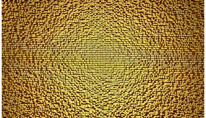 3D Mosaic gold pixels backdrop 3D render illustration 