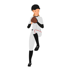Female baseball player in gloves catches a ball vector illustration