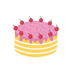 Hand drawn cake with cherries isolated element