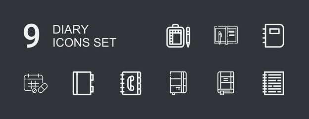 Editable 9 diary icons for web and mobile