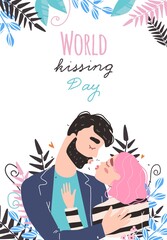 Romantic couple in love kissing. World kissing Day