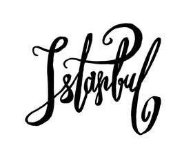 Istanbul, Turkey. City typography lettering design. Hand drawn brush calligraphy, text for greeting card, t-shirt, post card, poster.