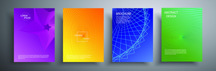 Abstract vector illustration of covers with graphic geometric elements of circles. Template for brochures, covers, notebooks, banners, magazines and flyers.