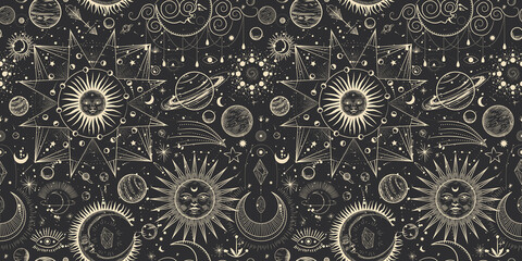 Vector illustration set of moon phases. Different stages of moonlight activity in vintage engraving style. Zodiac Signs © chikovnaya