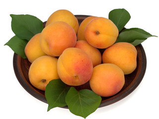 Fresh apricot fruits in a plate isolated on a white background