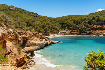 Fototapeta na wymiar Cala Salada and Saladeta mediterranean idyllic beach in Ibiza, Spain