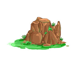 summer landscape background banner, with tree, green grass, and cliff