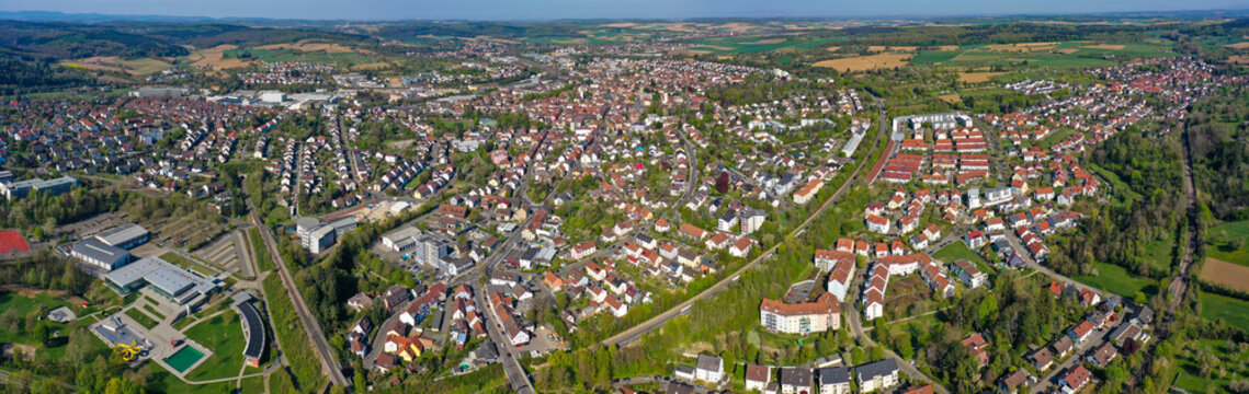 Aerial of the city Bretten in Germany. On a sunny day in spring