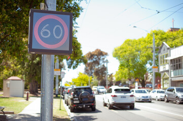 Road sign Australia Melbourne. Speed limit 60.