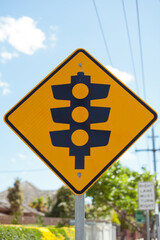 Road sign Australia, Melbourne. Red traffic light.