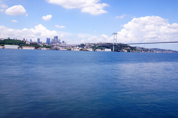 Bosphorus bridge in Istanbul, blue sky and sea