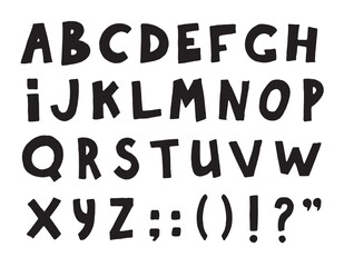 Hand drawn doodle font. Sketch black alphabet letters