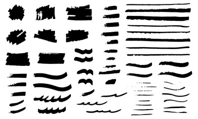 Brush strokes set. Grunge design elements collection. Hand drawn black dirty textures 