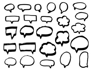 Hand drawn grunge speech bubbles. Doodle style thinking balloons isolated