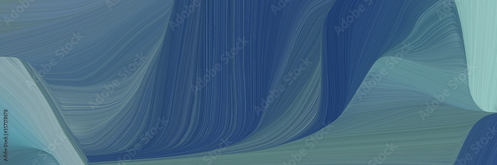 Poster artistic curved speed lines background or backdrop with teal blue, dark gray and slate gray colors. can be used as graphic background element