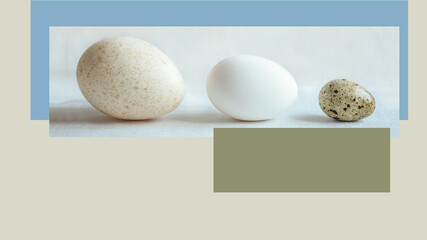 Three eggs of different sizes design poster. Business development concept. Template for poster, banner, invitation, cover