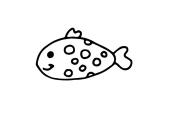 Doodle hand drawn fish with ovals on scale. Black fishes upon white background. Creative ornament for covers, backgrounds, textile