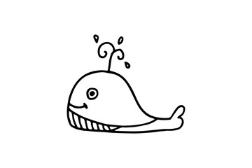 Hand drawing pretty whale coloring book design. Vector illustration design for fashion fabrics, textile graphics, prints. Black stroke isolated on white.