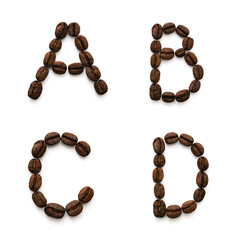 Alphabet made up of coffee beans. Isolated on a white