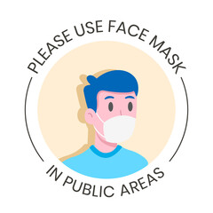 Wear face mask sign. Vector illustration of man wearing face mask for virus prevention isolated on white