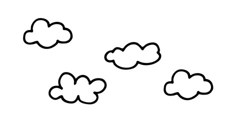 doodle cloud illustration hand drawn vector. Some simple clouds on the sky. Thick black stroke isolated